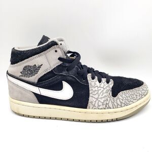 Nike Air Jordan 1 Mid Shoes Men Size 7.5 Elephant Print Black Gray DM1200-016
